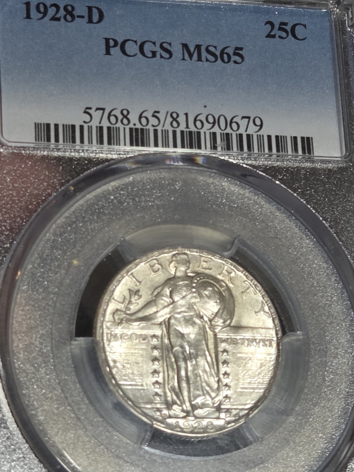 1928 D Standing Liberty Quarter 25c PCGS MS65