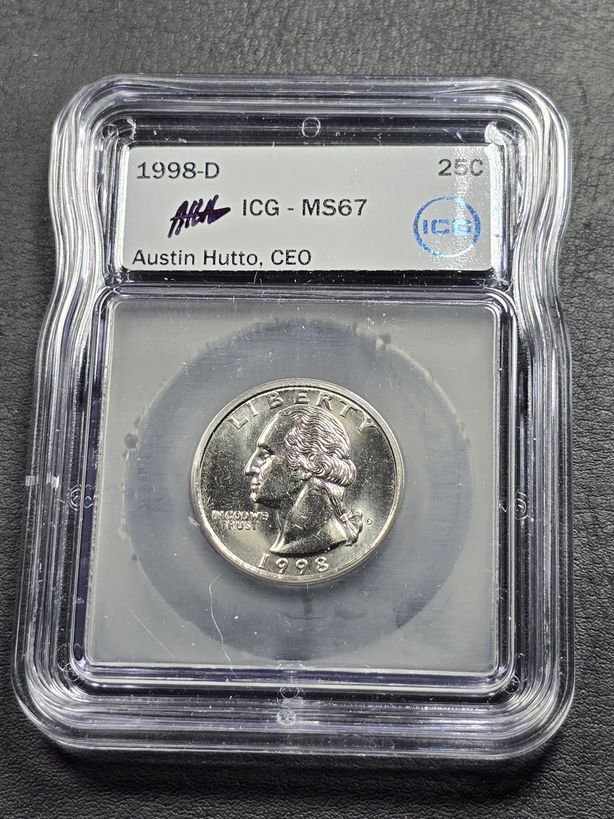 1998 D MS 67 Washington Quarter ICG Hutto Signed Free Shipping 25C Denver