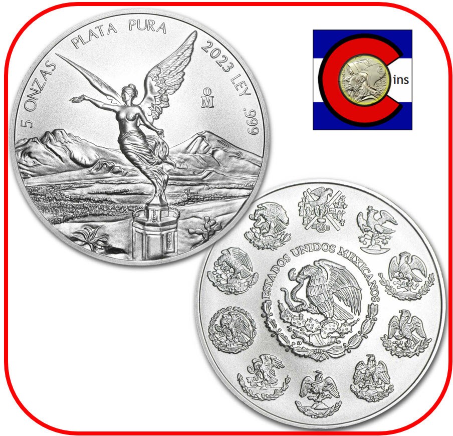 2023 Mexico Libertad 5 oz 0.999 Silver BU Coin in Capsule