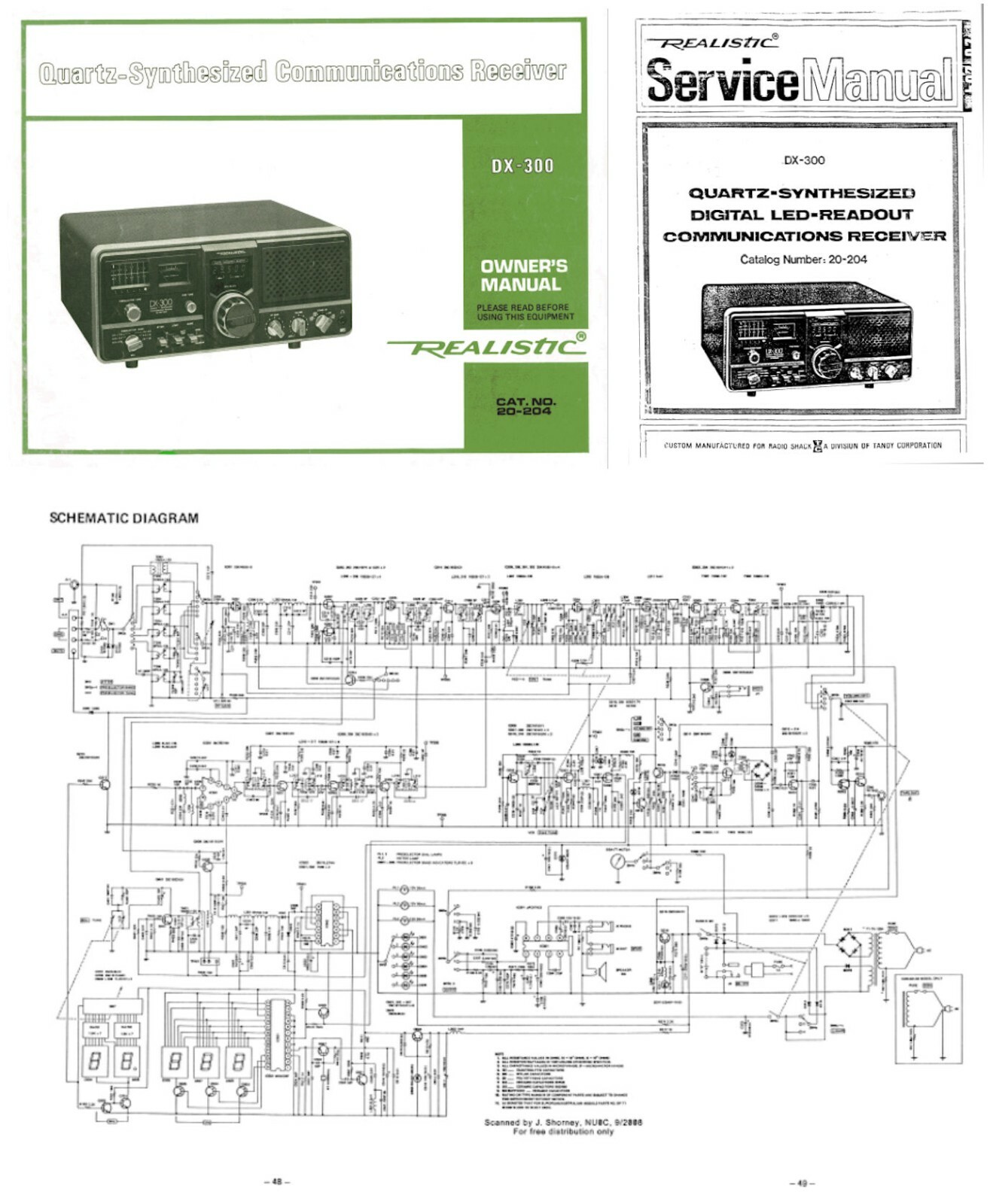 RADIO SHACK DX-300 OWNERS + SERVICE MANUALS + 11x17" SCHEMATIC DIAGRAM