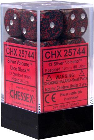 d6 16mm 12 Dice Set Speckled Silver Volcano CHX 25744