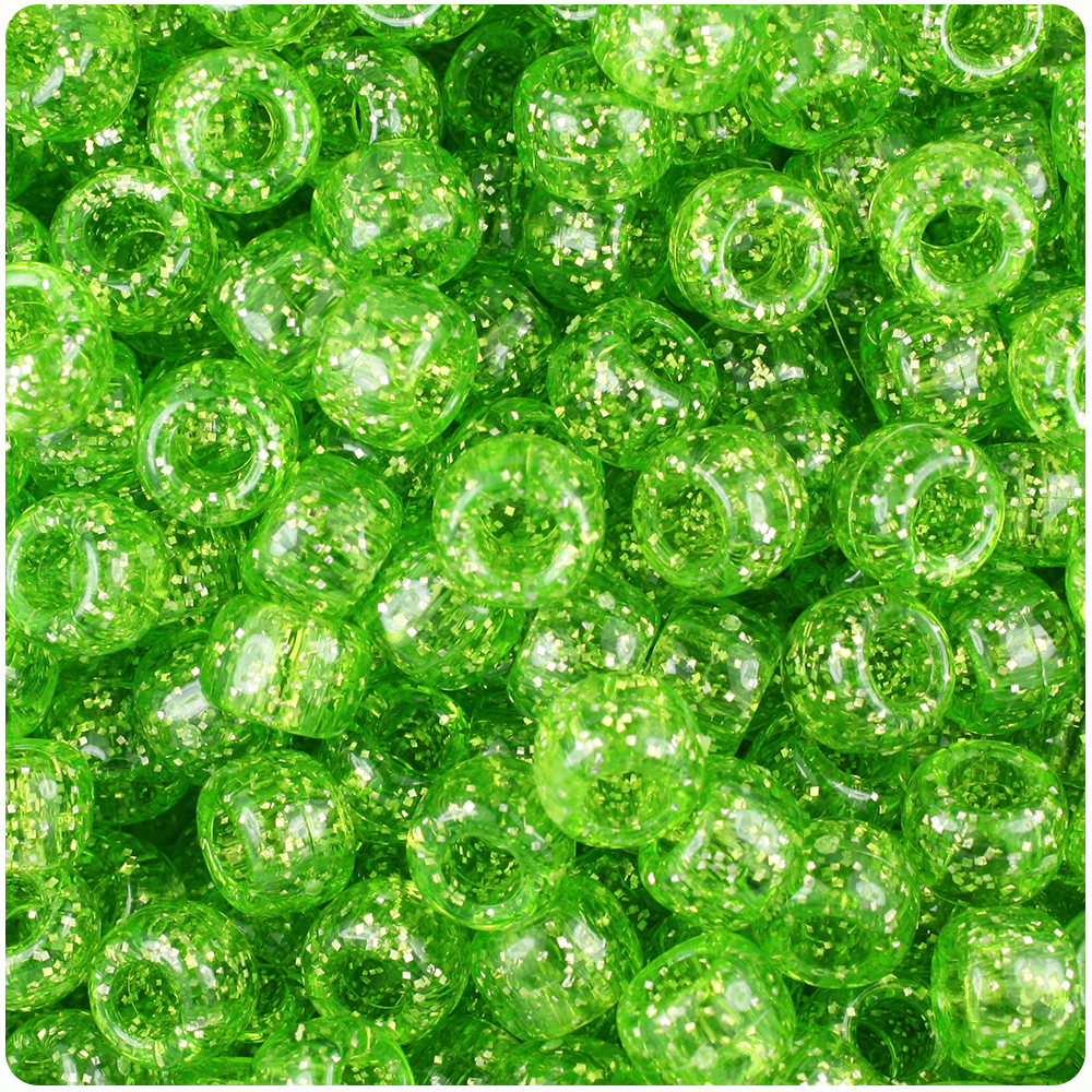 BeadTin Lime Sparkle 9mm Barrel Pony Beads (500pcs)