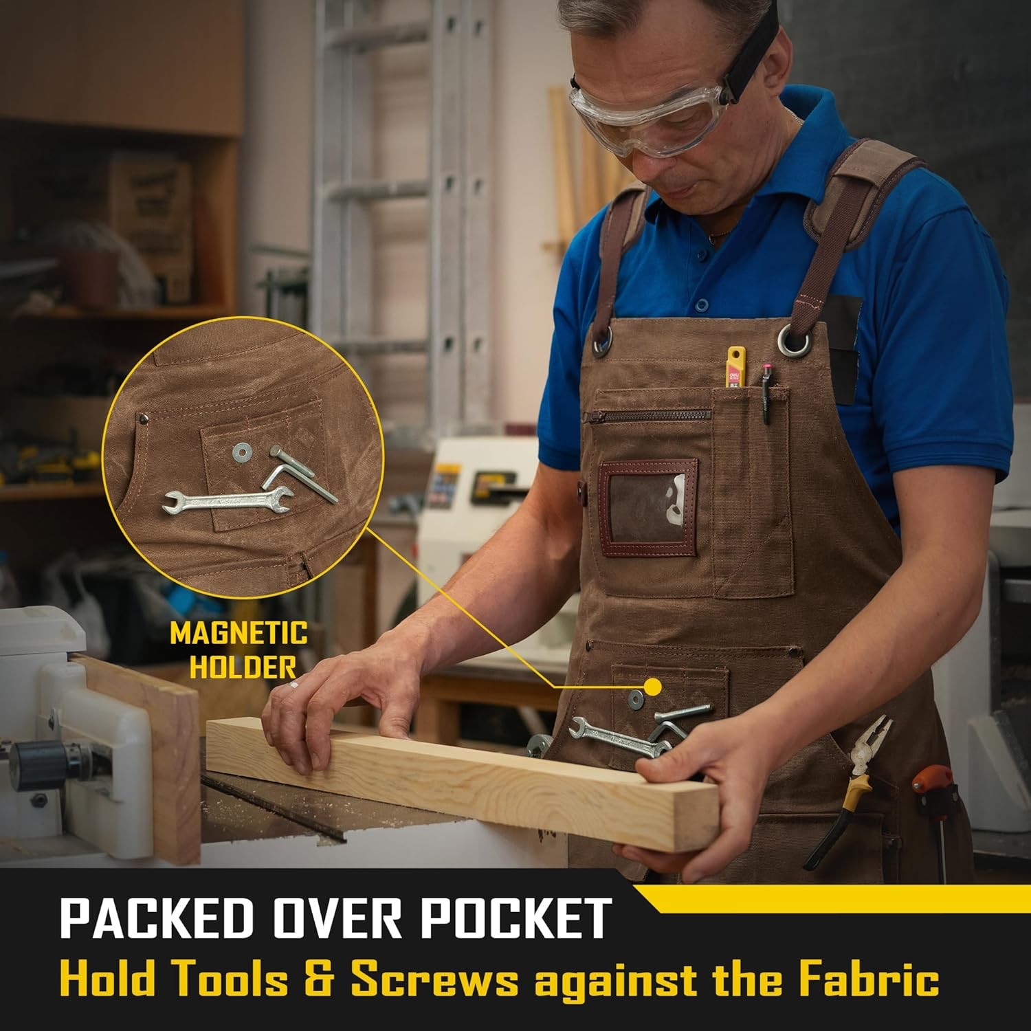 16oz Waxed Canvas Oversized Work Apron With Tape Holder Deep Pockets