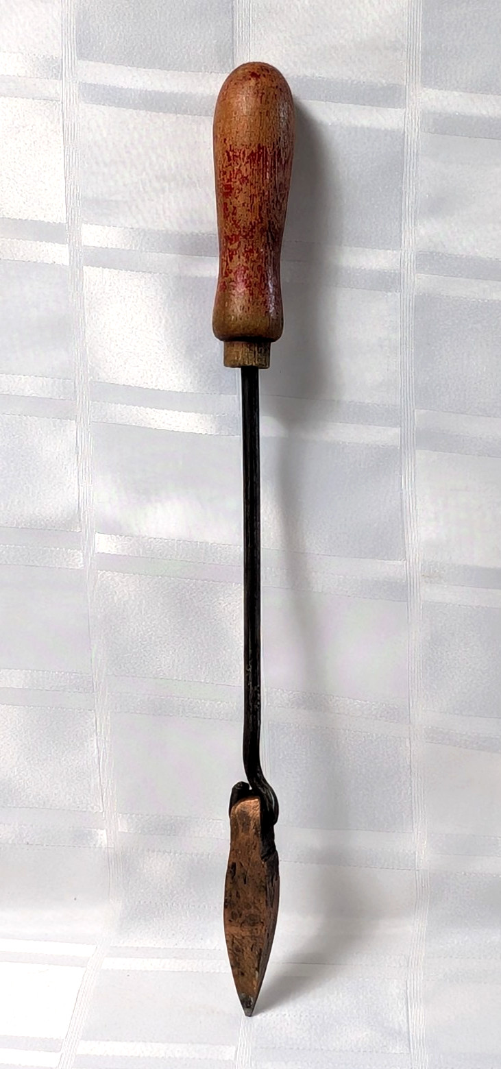 ANTIQUE COPPER HEAD BLACKSMITHS SOLDERING BRAZING IRON HAND FORGED 13.75" TOOL