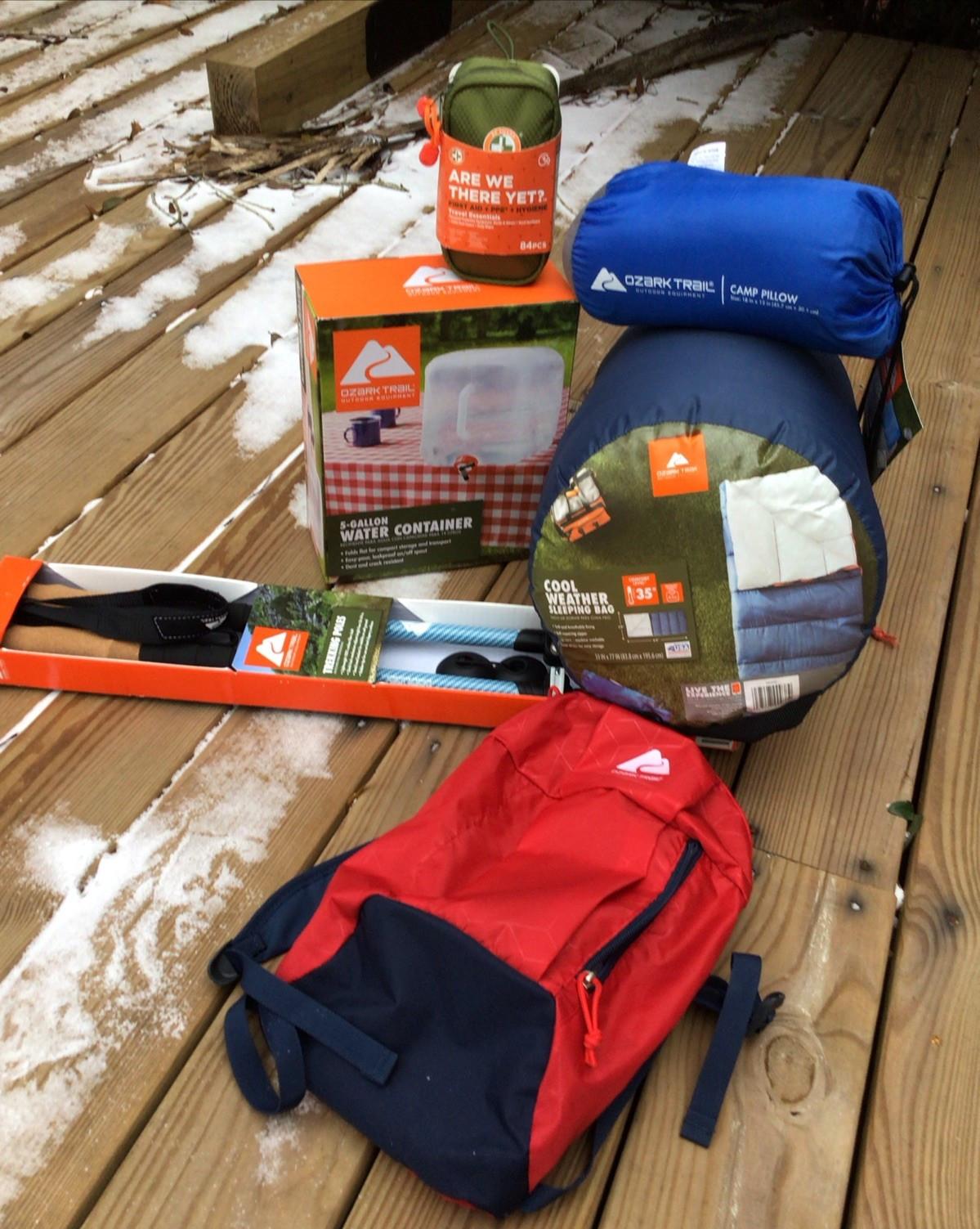Ozark Trail Camping Gear Lot 7 Items- Sleeping Bag, Trekking Poles, & Survival
