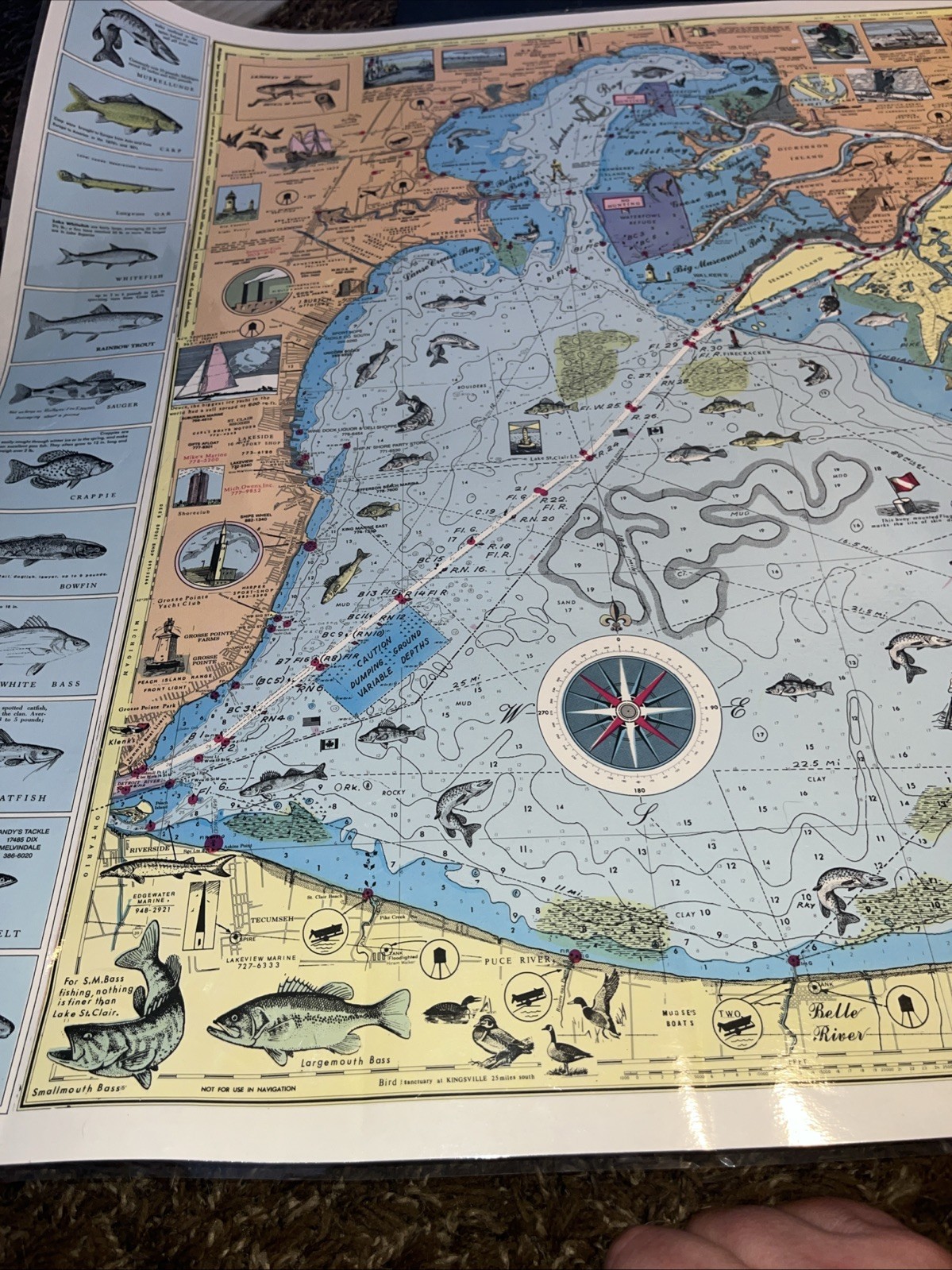Nautical Fishing Chart Lake St Clair Michigan Laminated Map