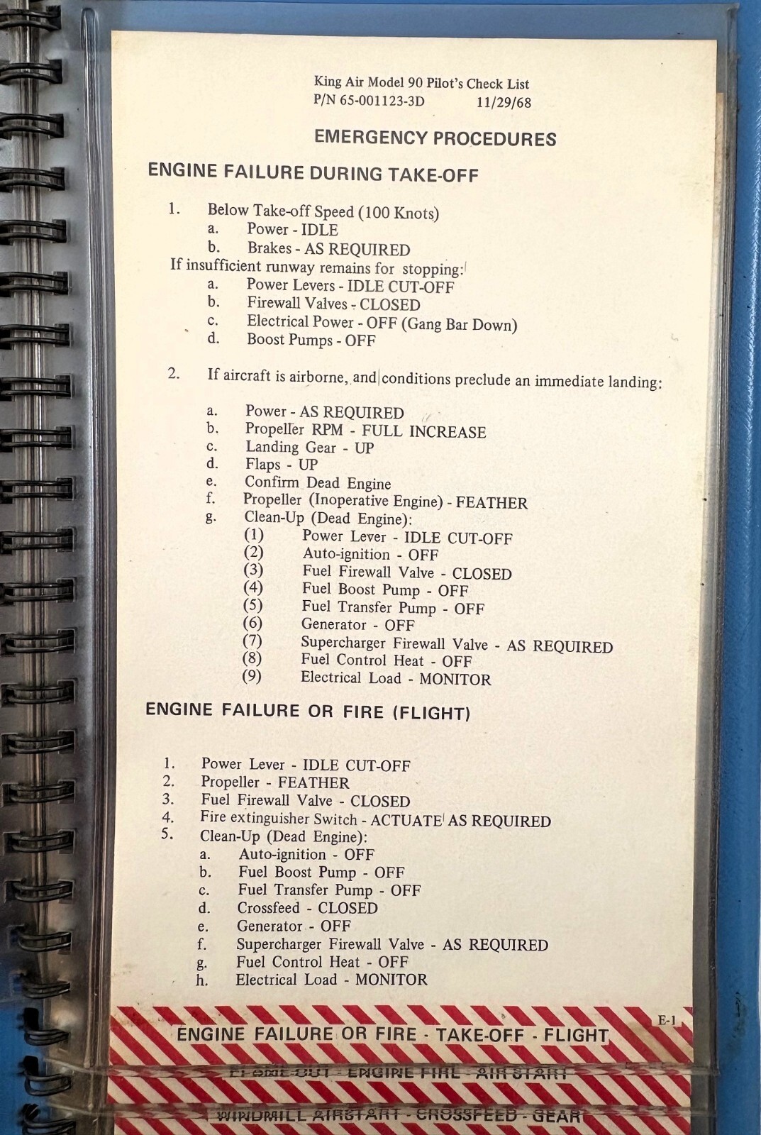 Beechcraft King Air Model 90 Pilot's Check List, 1968
