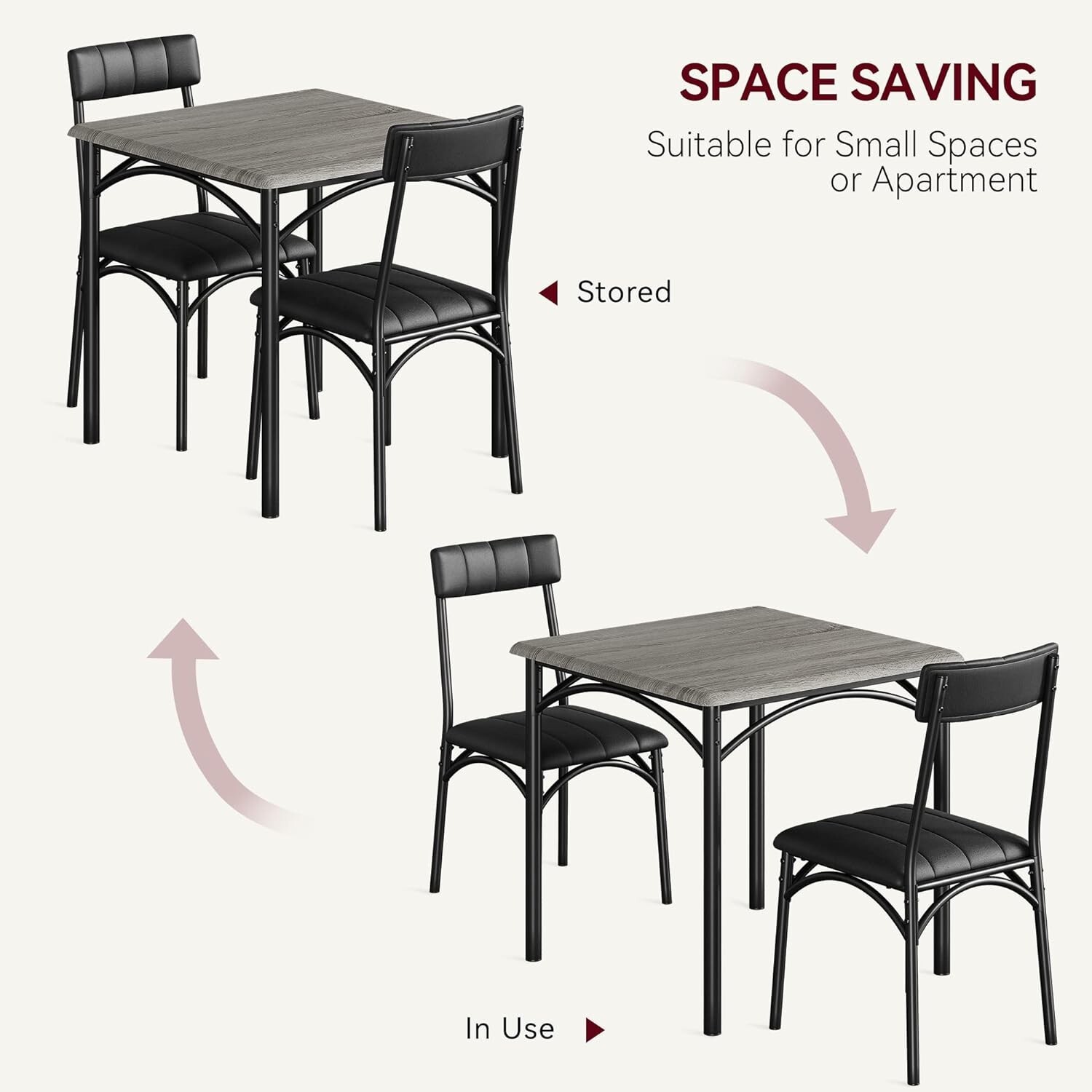 Dining Table Set w/2 Upholstered Chairs & Square Table for Dining Room Gray