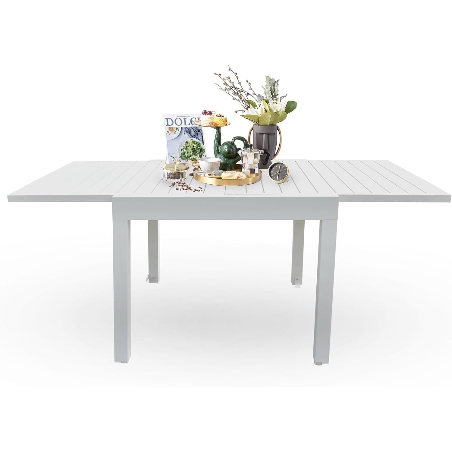 Domi Patio Dining Expandable Metal Aluminum Outdoor Table - Cream White