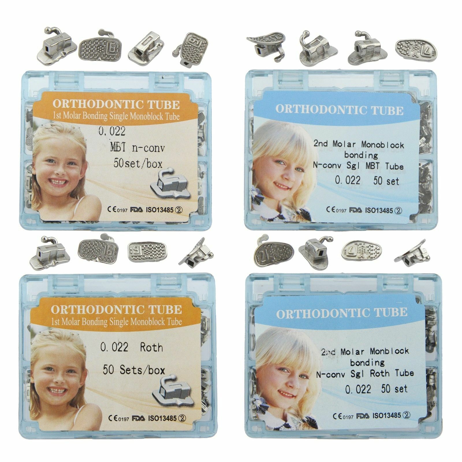 Dental Ortho 1st/2nd Molar Non-con Inblock MBT/Roth 0.22 Buccal Tube One Piece