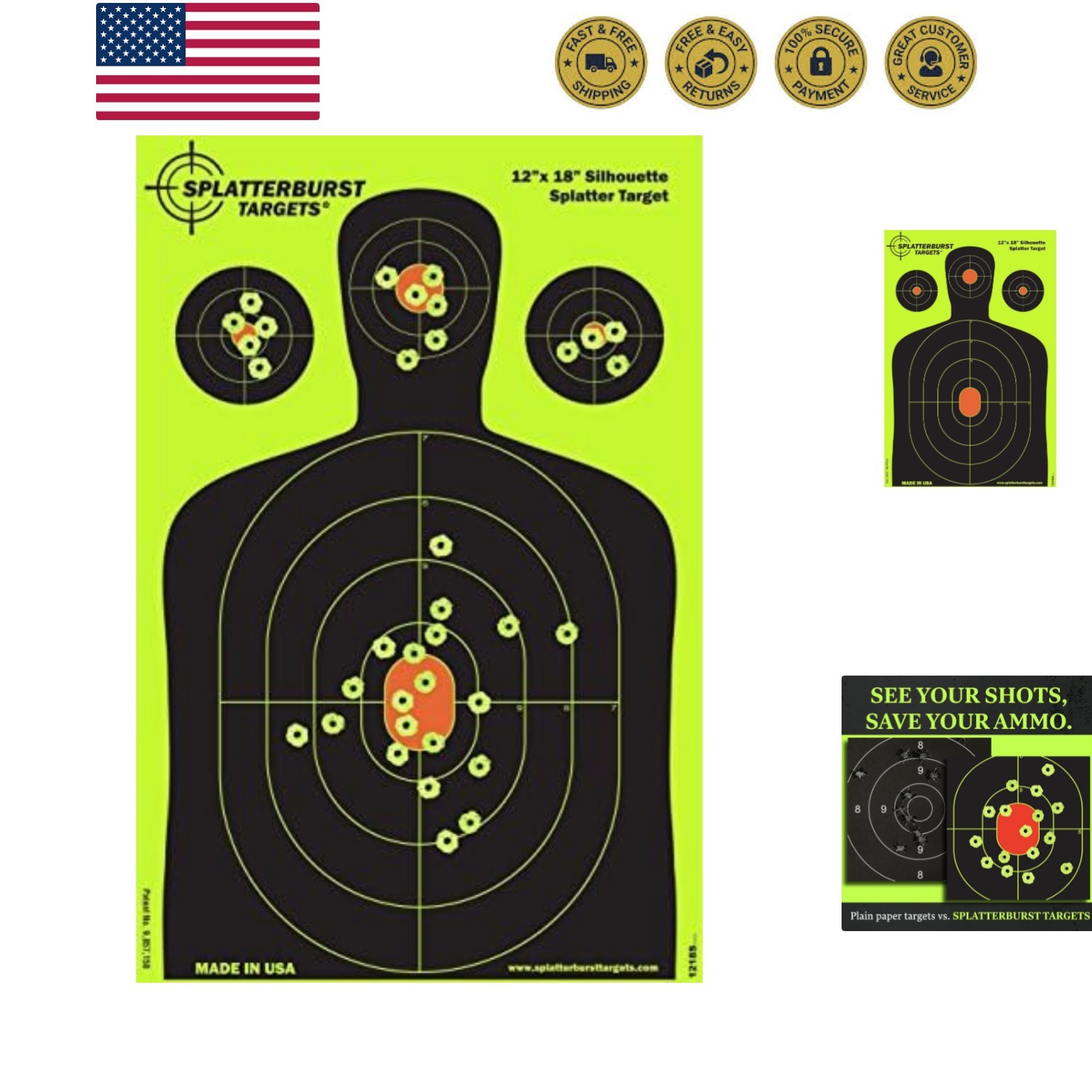 12 x18 inch - Silhouette Splatter Target - Easily See Your Shots Burst Bright...