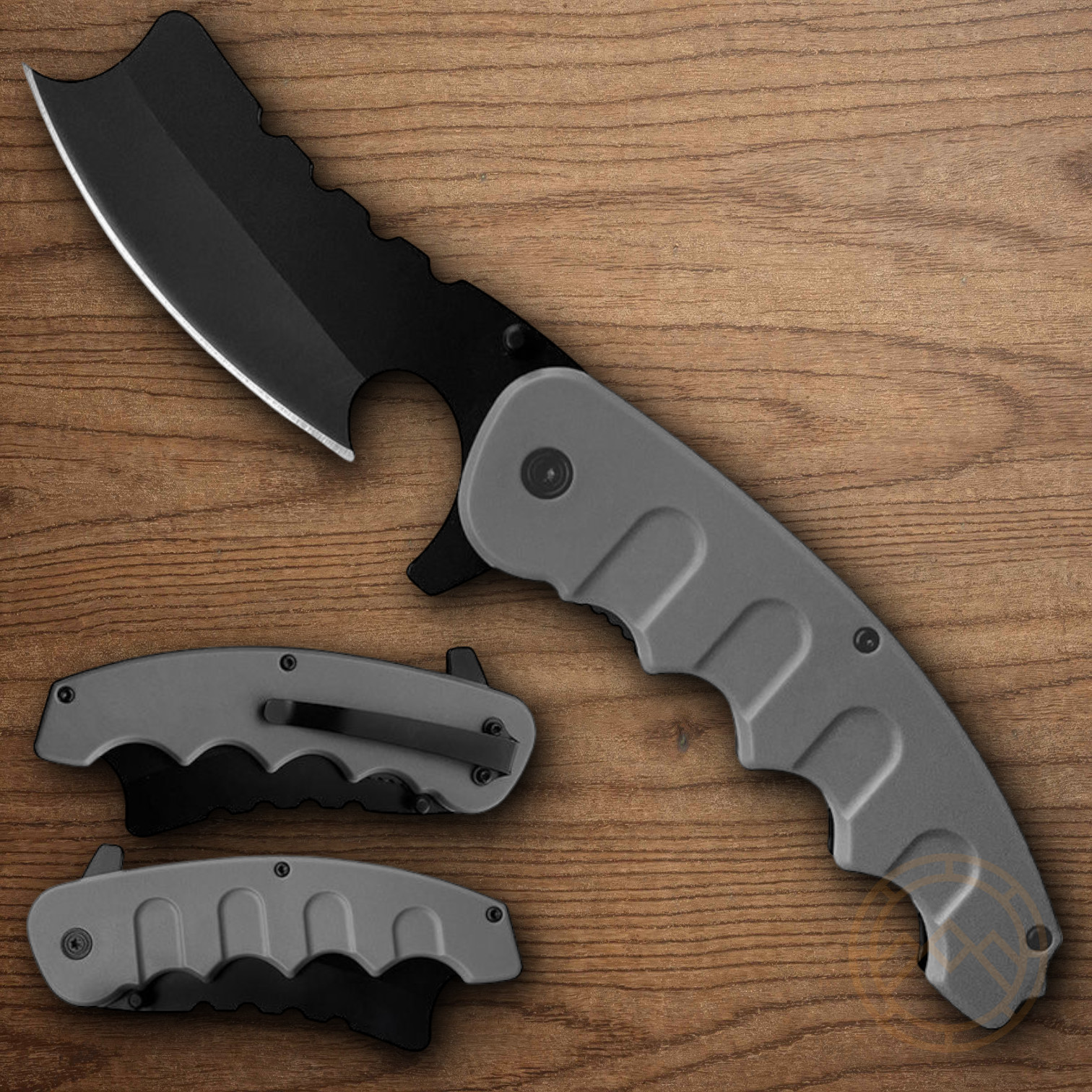 Falcon Linerlock Folding Knife 3" Black Stainless Steel Blade Gray ABS Handle