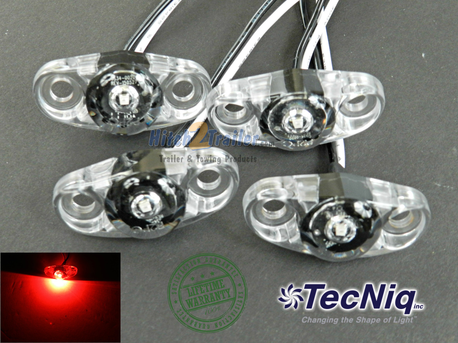 4 - TecNiq Clear/ Red LED light Clearance Marker Trailer Truck Surface 2 wire