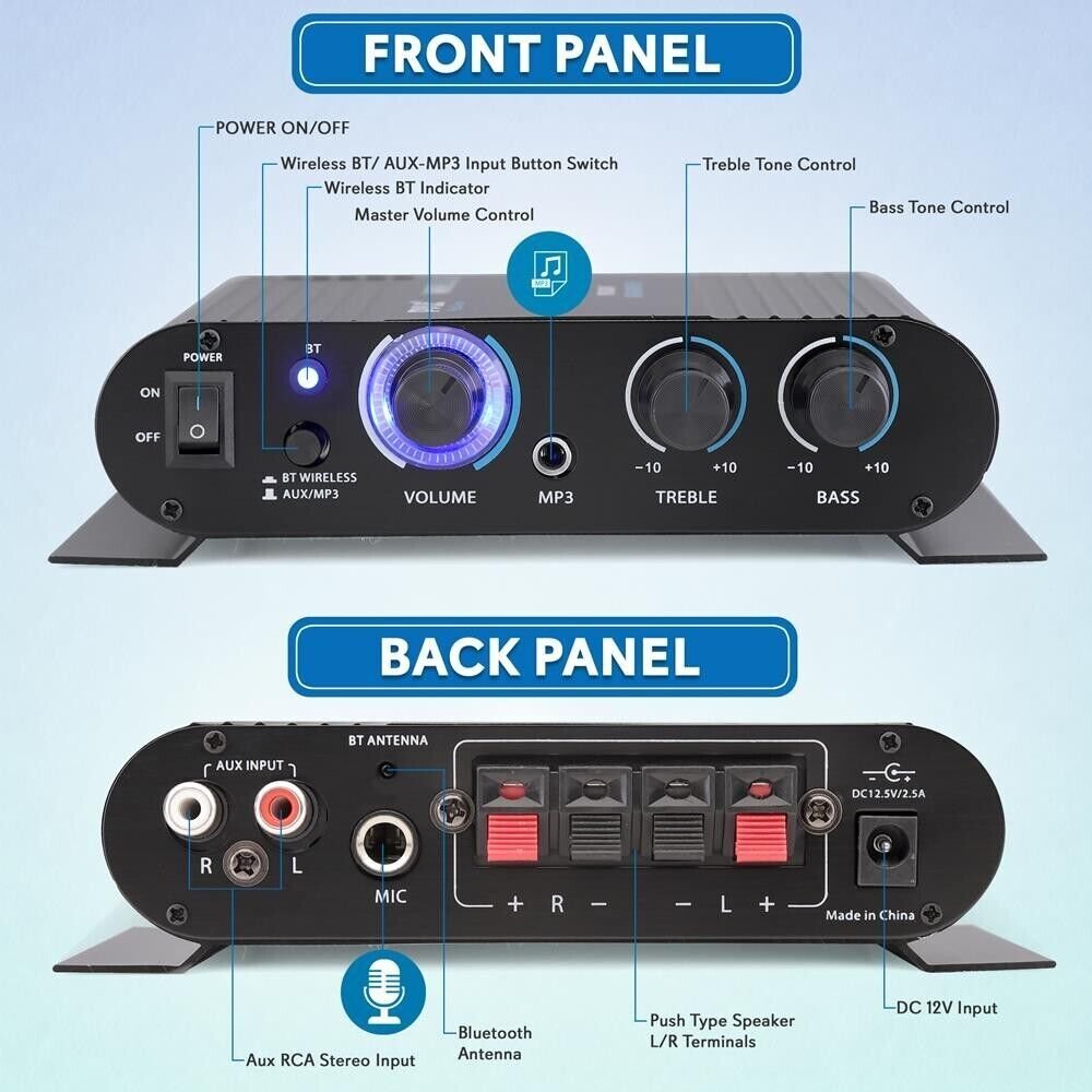 Pyle 90W Bluetooth Streaming Stereo Mini Power Amplifier Digital/Analog Inputs
