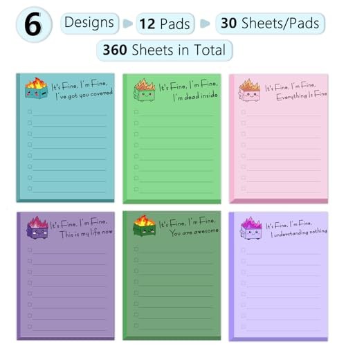 12PCS Dumpster Fire Sticky Notes Novelty Dumpster Fire (12 Sets, 360 Sheets)