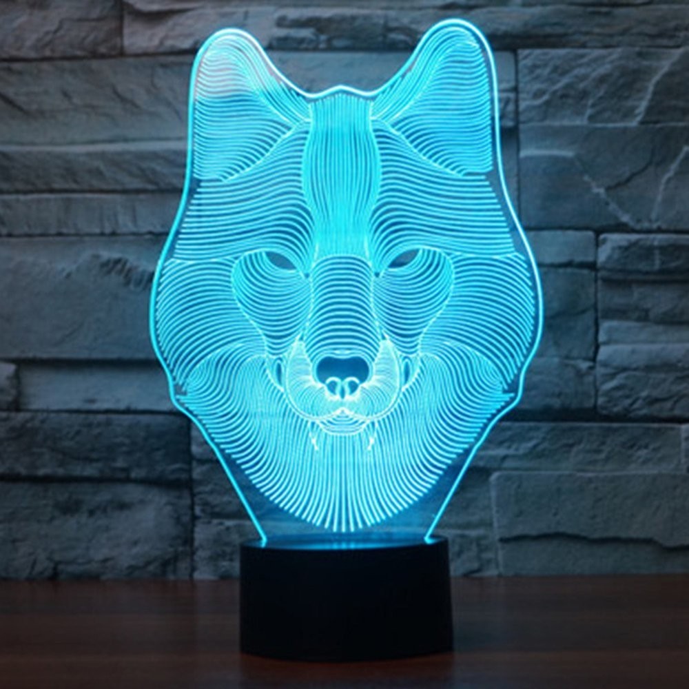 Animals Wolf 3D Night Light Touch Control Desk Lamps, 7 Color Changing Table ...