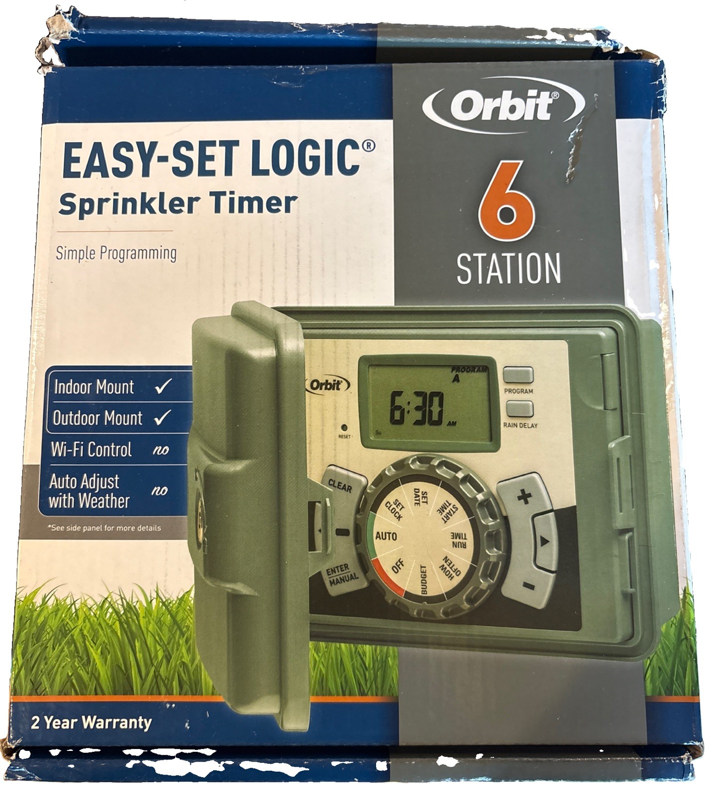 Orbit 27896 Easy-Set Logic Sprinkler Timer 6 Station Indoor / Outdoor - NEW READ