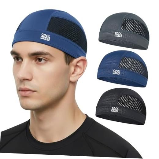 Cooling Skull Cap Helmet Liner, Breathable Mesh 07. Black/Grey/Navy (Pack 3)
