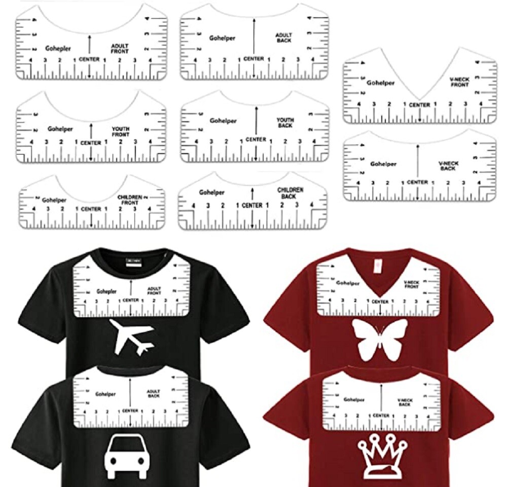 8 T Shirt Ruler Guide Set Centering Tool Heat Press Vinyl Cricut Sublimation