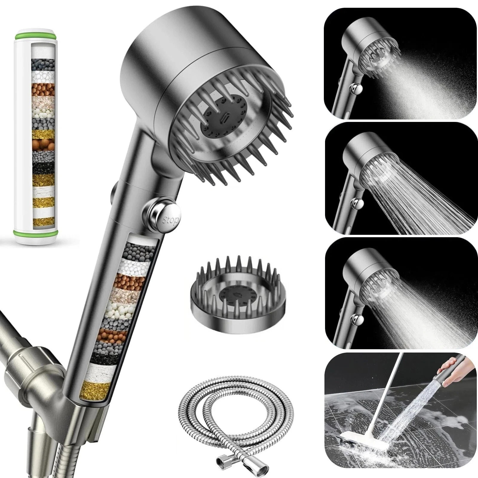 High Pressure Shower Head 3 Settings Handheld Shower Heads Spray With 5 10 Hose