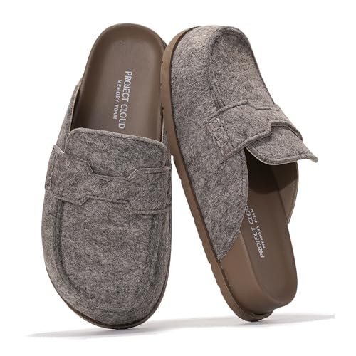 100% Genuine Leather Womens Clog - Memory Foam Arch Support Non 11 Taupe Wool