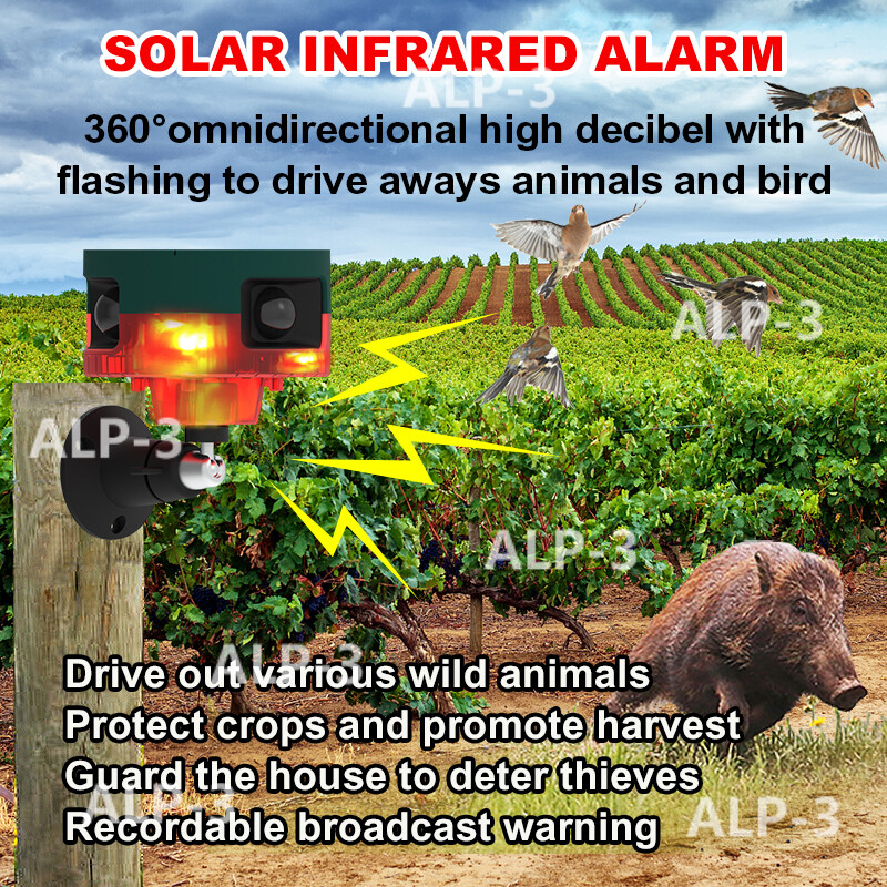 Solar-Powered Motion Sensor Alarm With IR Remote 130-dB Siren Recording Function