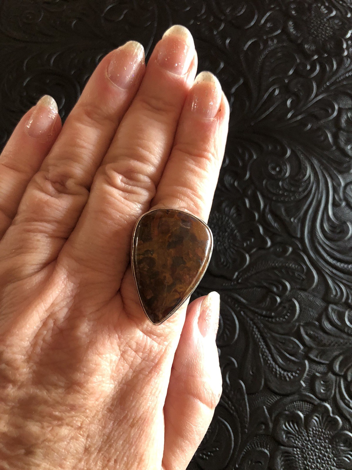 Artisan Red Jasper Arrow Ring Shadow Bezel Size 10.5