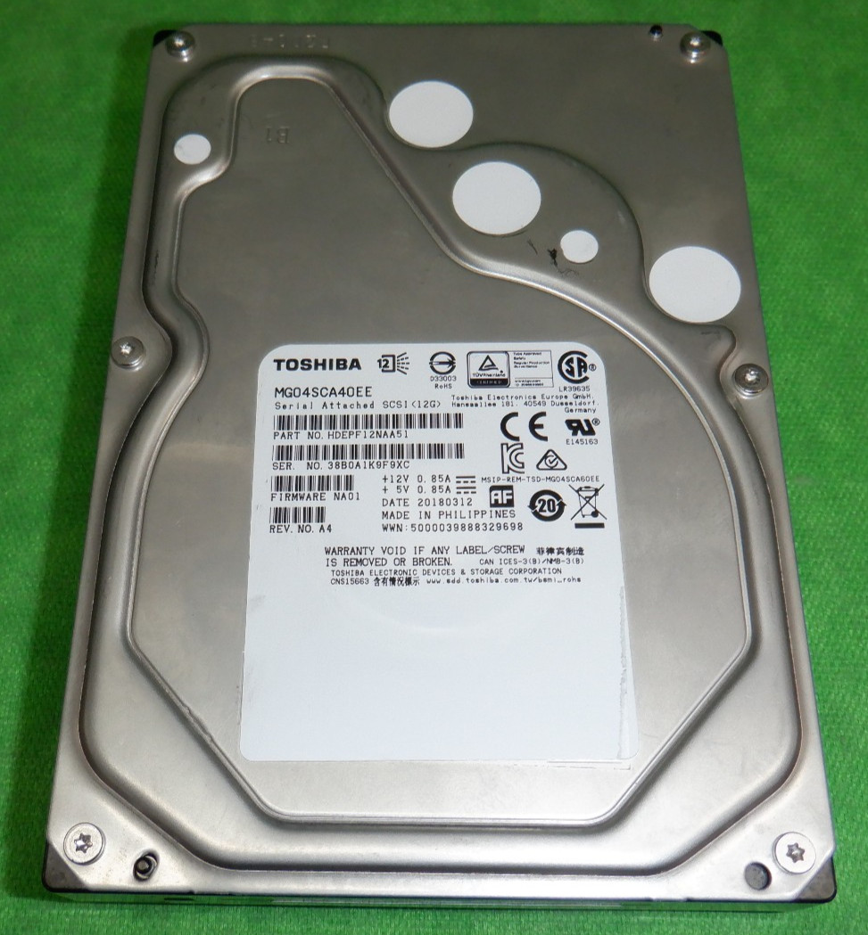 Toshiba HDEPF12NAA51 3.5" 4TB SAS 12.0 Gb/s 7200RPM Enterprise 83% LIFE REMAIN