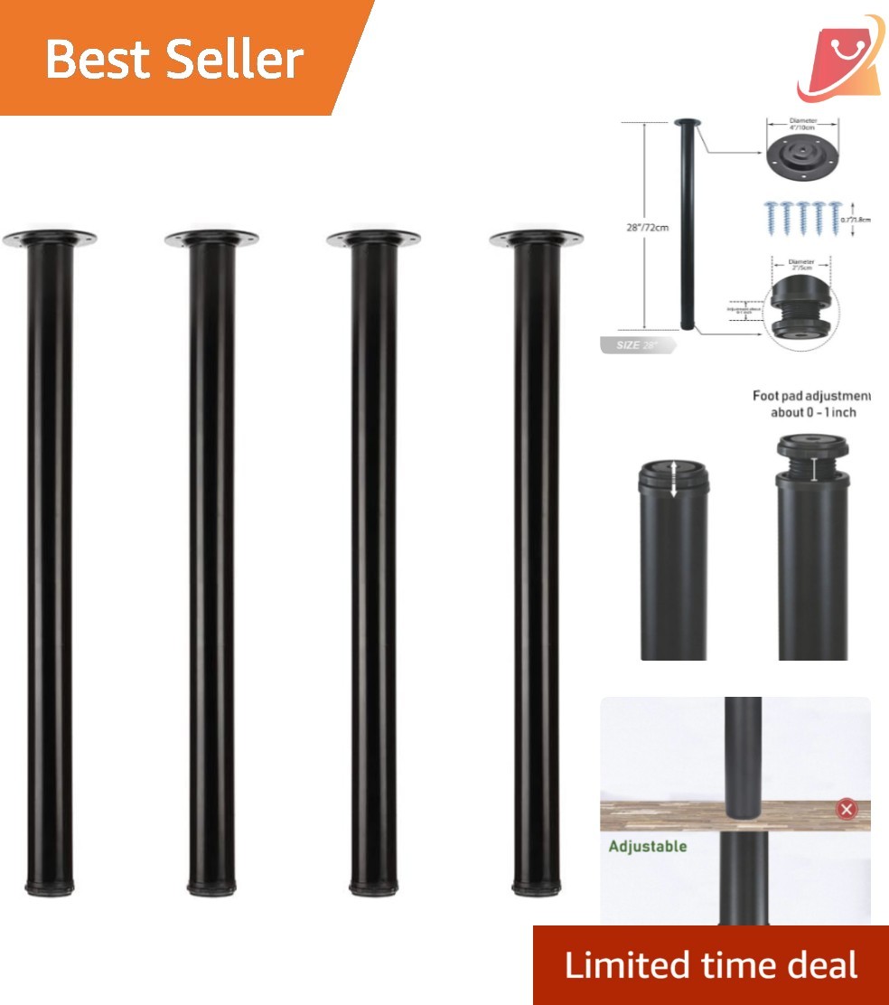 28 Inch Metal Desk Legs Set of 4 Adjustable Black Heavy Duty Furniture Legs