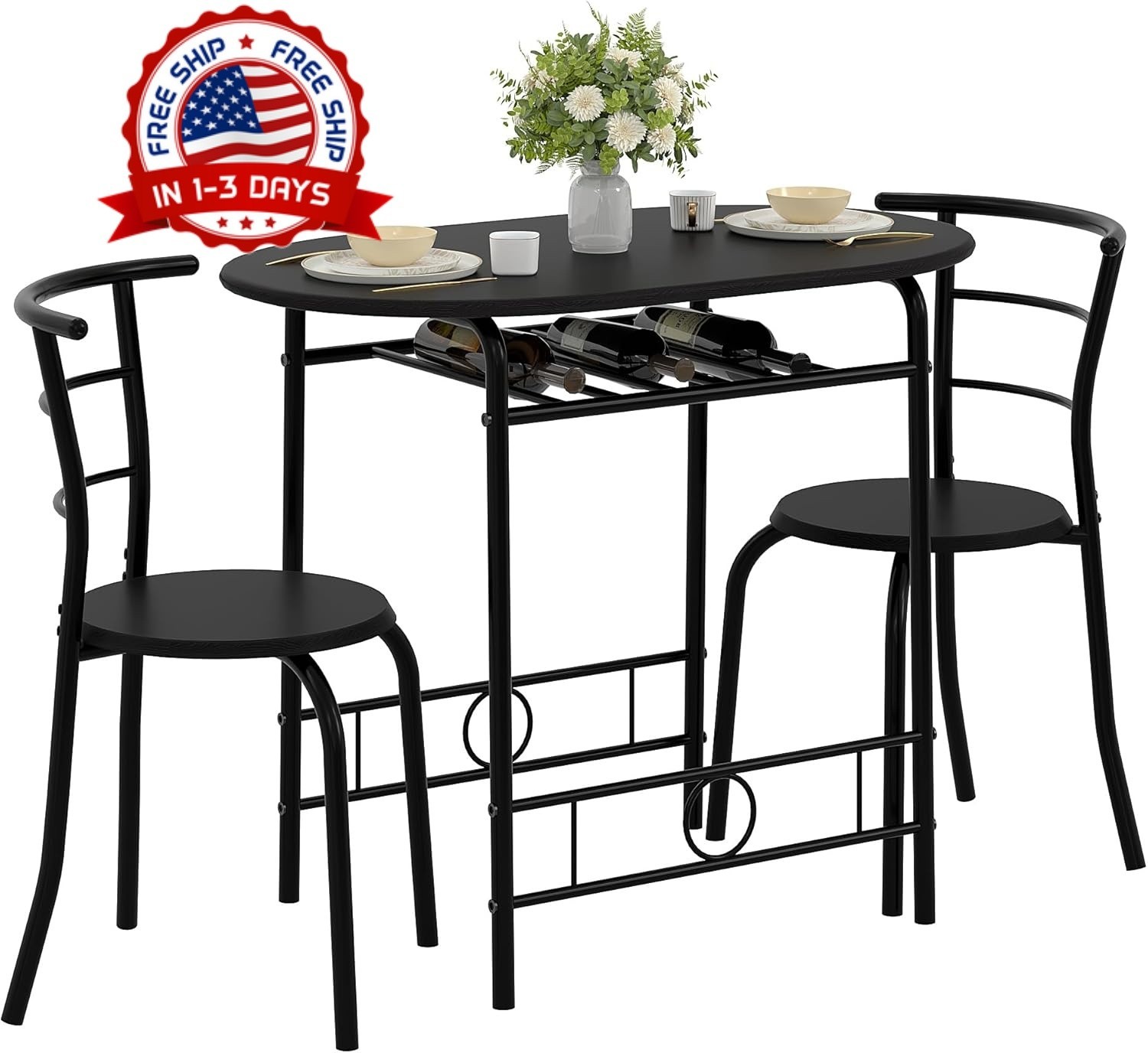 Juego de mesa de comedor de 3 piezas, juego de mesa y sillas de cocina para 2