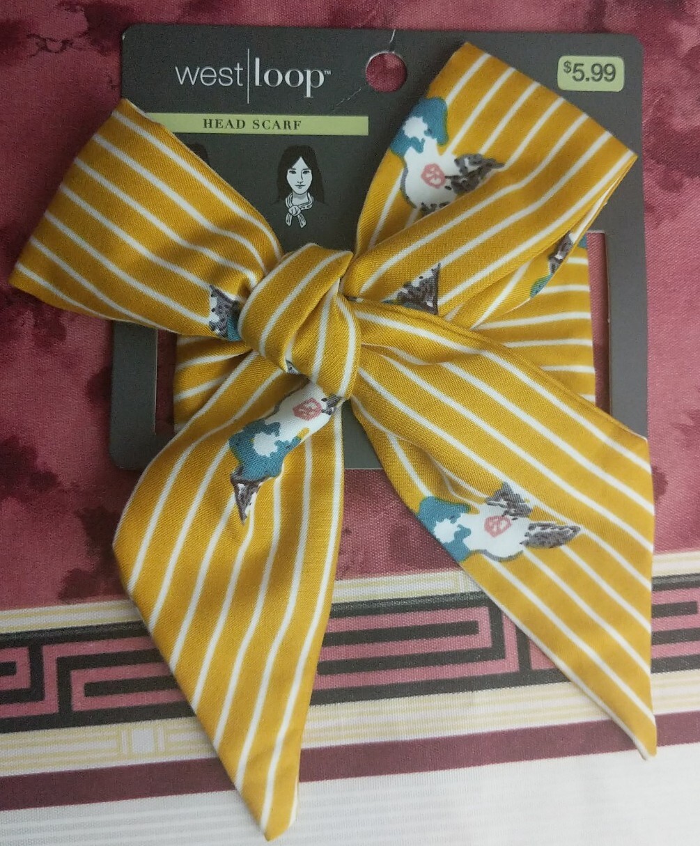 West Loop Head Scarf Yellow Strips & Floral Design New