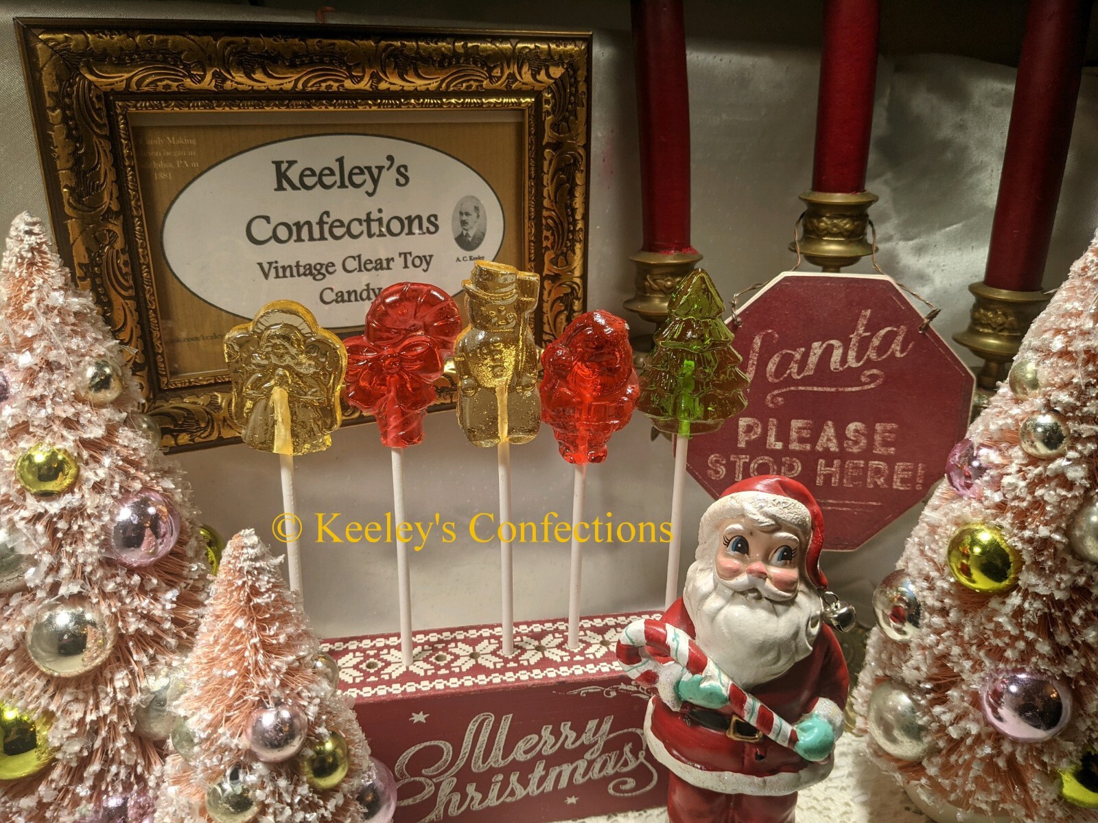 Christmas Clear Toy Candy, Barley Lollipops - 20 Lollipops