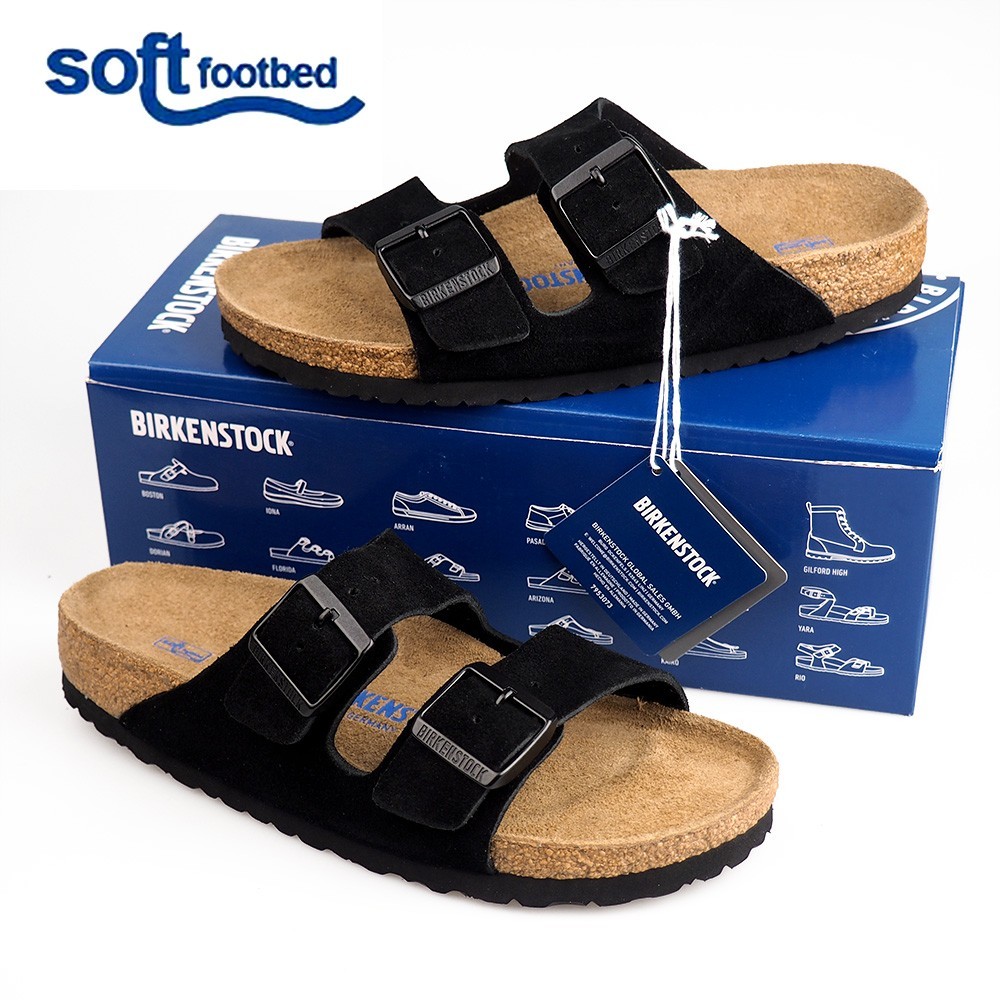 Birkenstock Arizona Soft Footbed Black Sandals Suede Leather Shoes US 6-12