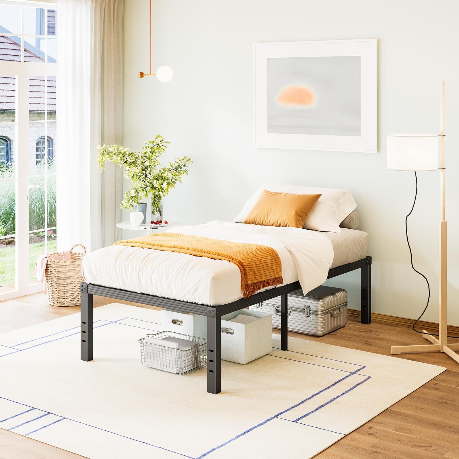 Twin-Bed-Frames / 18 Inch Metal-Bed-Frame-Twin/No Box Spring Needed/Easy Asse...