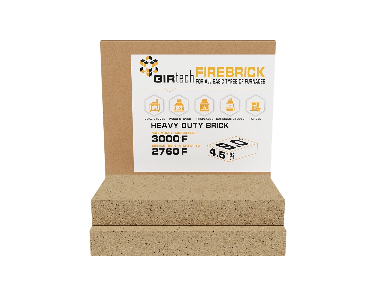 USM-2 Heavy Duty Firebricks 2-Pack Fireclay, Chamotte 3000F US Stove 9" x 4-1...