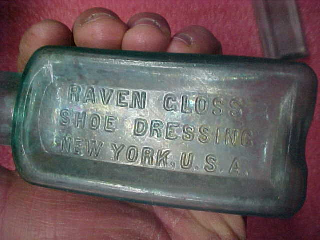 A6 RARE Raven Closs Shoe Dressing glass bottle lot blue New York USA