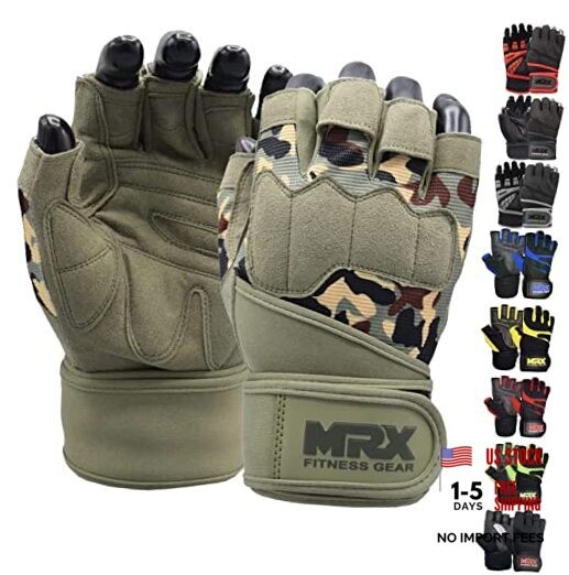 MRX Weightlifting Gloves for Men Workout Gloves Mens Wrist Large Olive Green