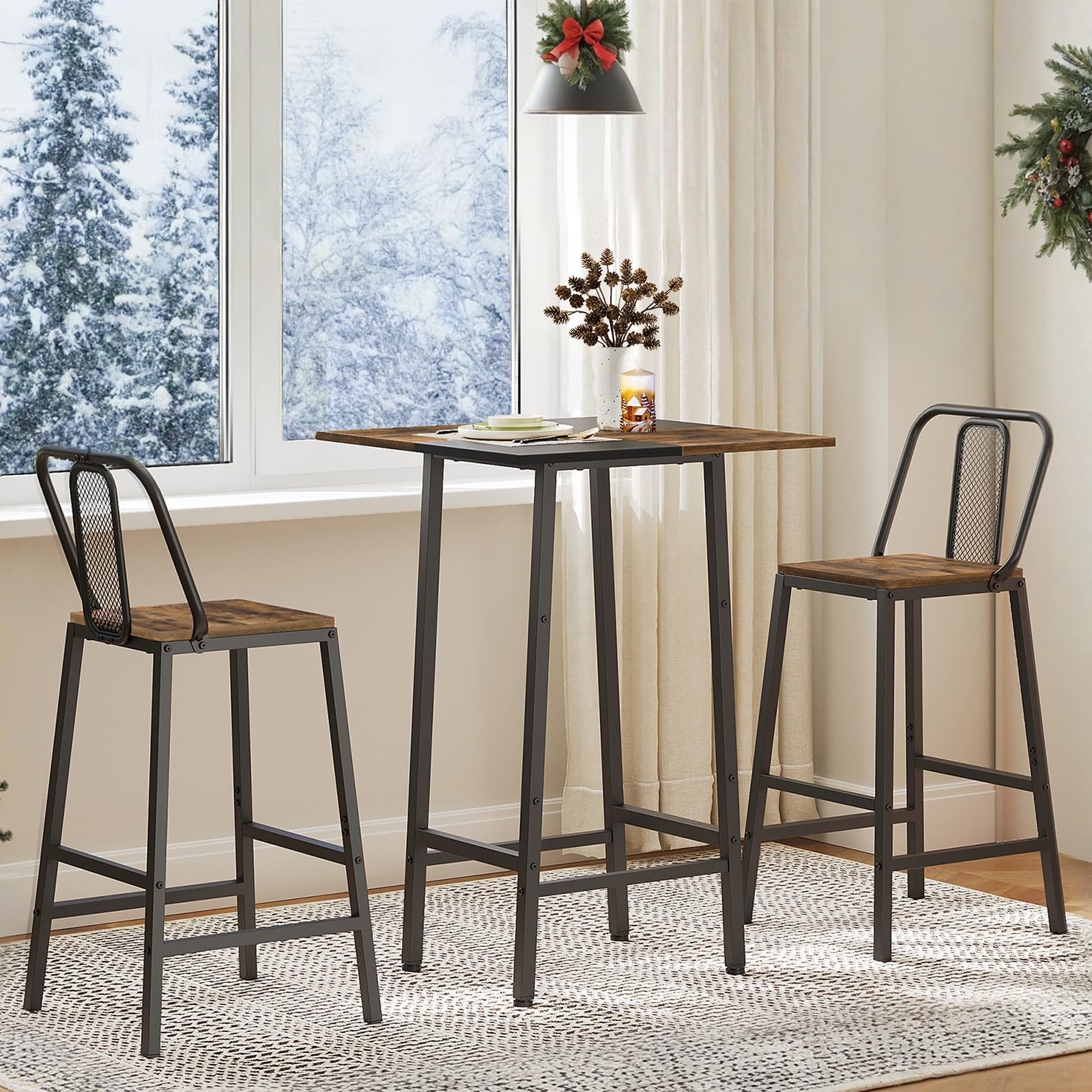 Rustic Brown And Black Bar Table Kitchen Dining Pub Counter Height Breakfast...