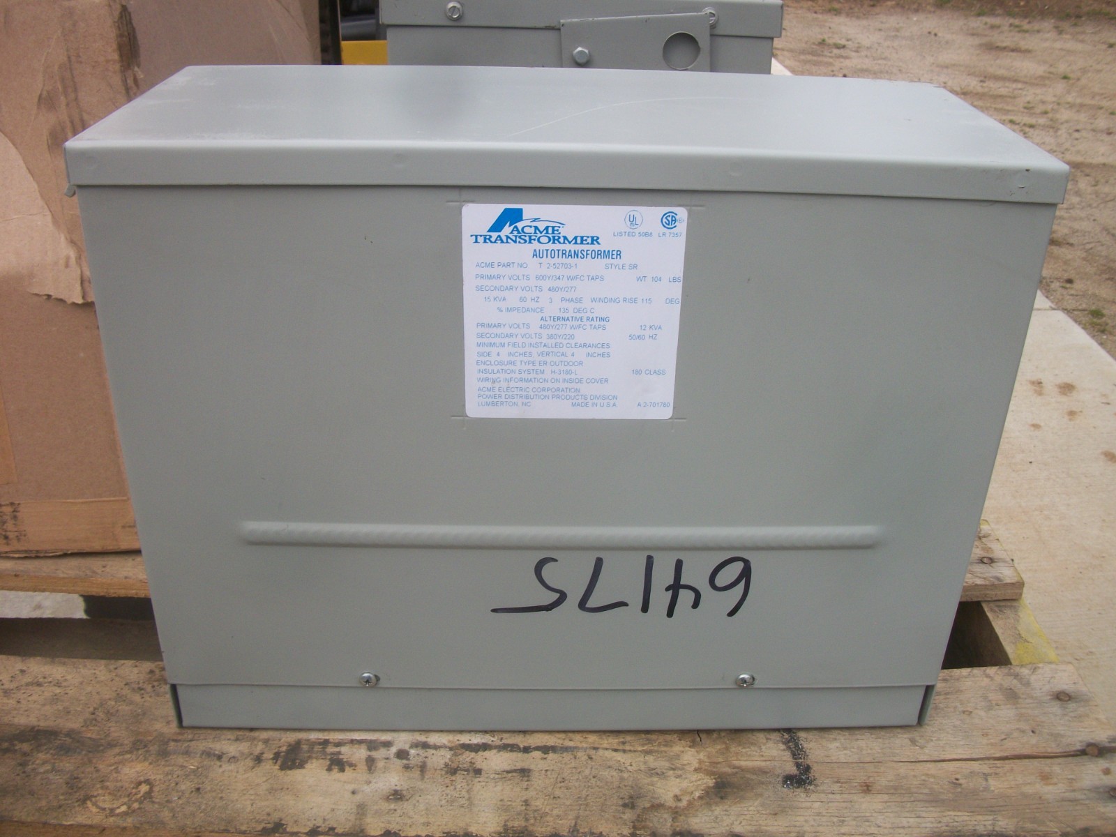 ACME 15KVA 3PH TRANSFORMER T2527031 HV 600Y X 347 W/FC TAPS LV 480Y / 277