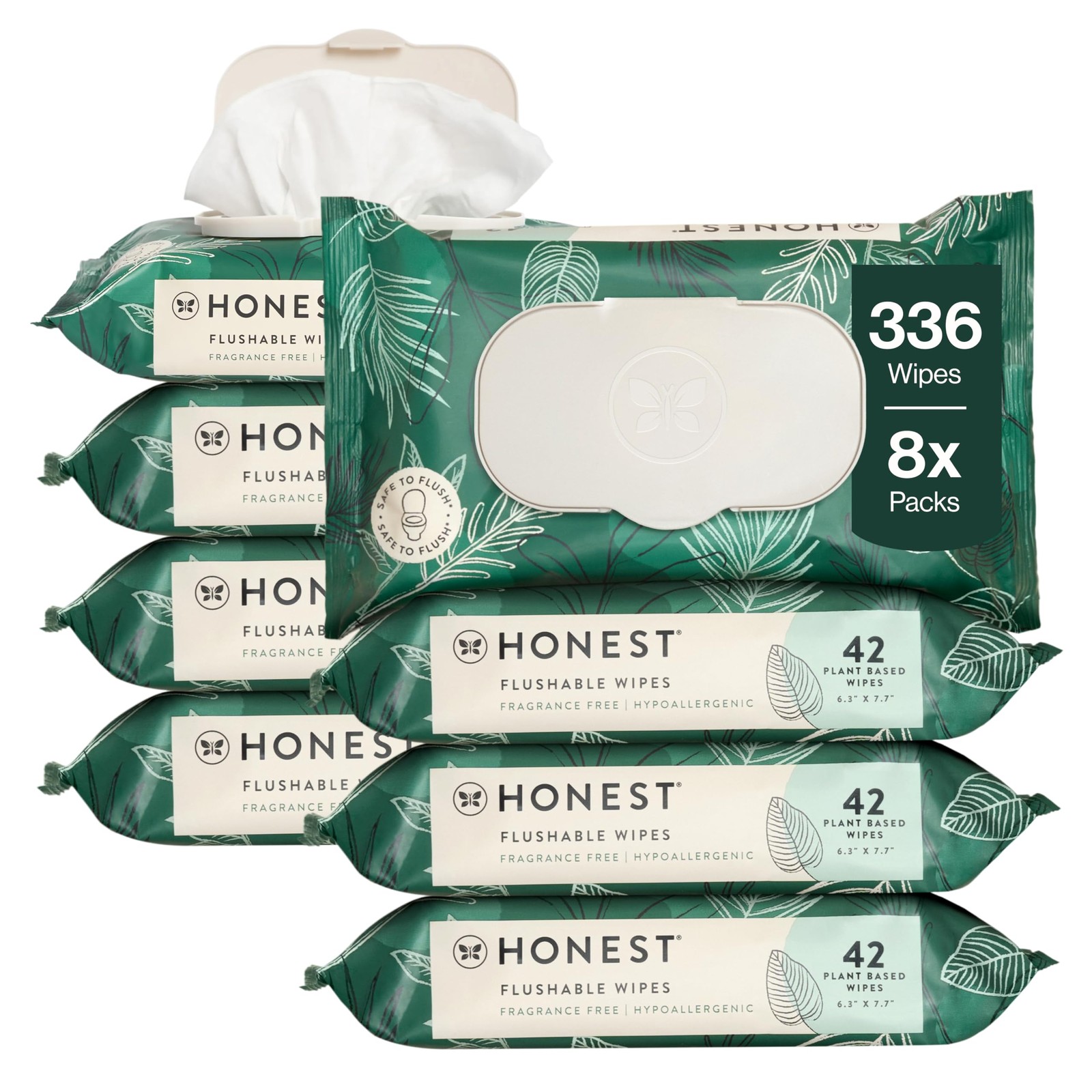 The Honest Company Hypoallergenic 42 Count (Pack of 8), Tropical Leaves