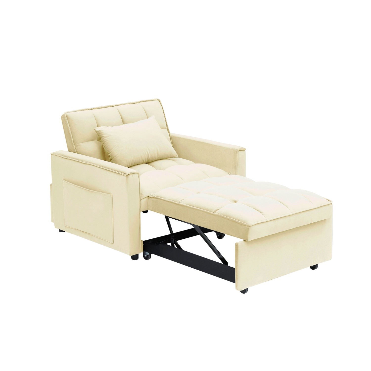 Modern Velvet Convertible Sofa Bed 3 in 1 Folding Adjustable Back Sleeper Chair