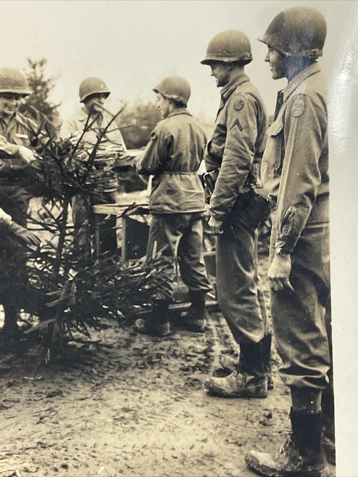 WWII 1940s Photo Snapshot of U.S. Army Soldiers Picking a Christmas Tree