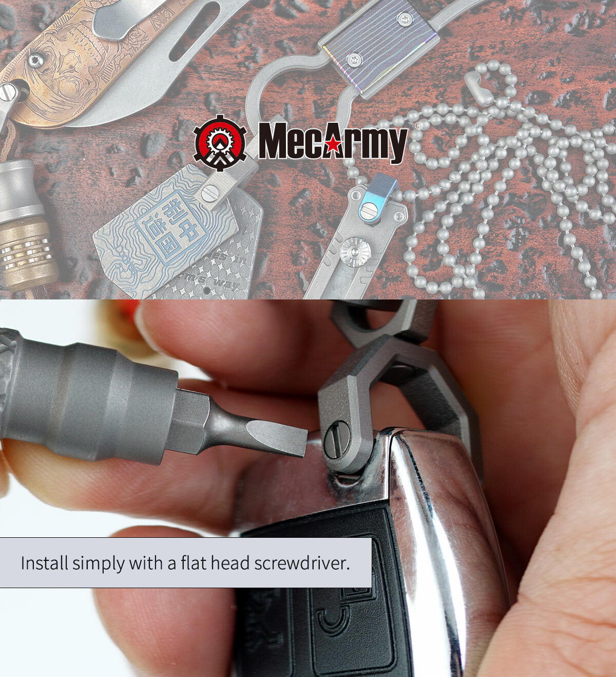 MecArmy CH5-M TC4 Titanium Alloy Mini Tiny Rotatory D Shape Key ring-Sandblasted