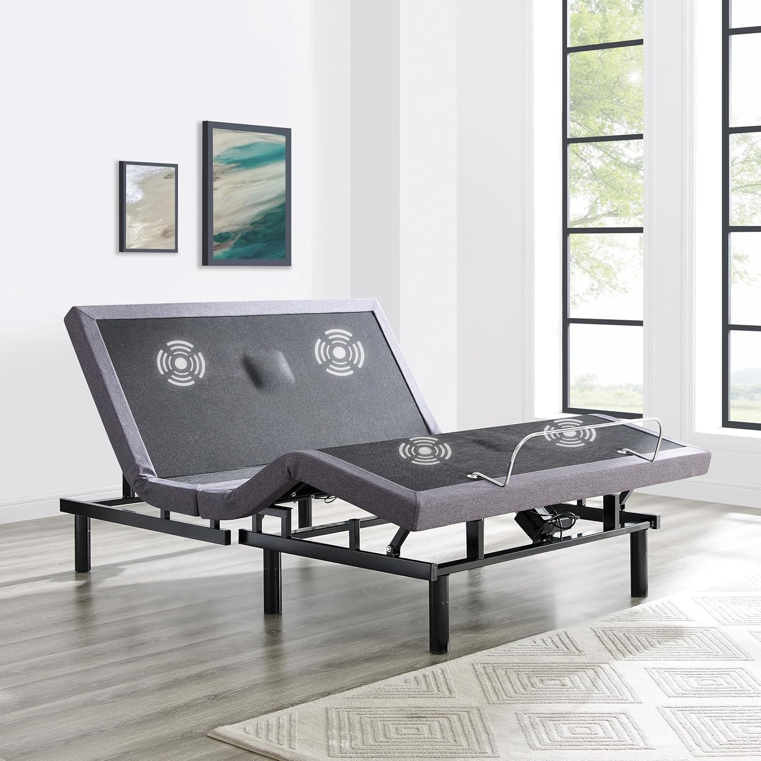 Home Idealbase Queen Bed Base with Massage & Lumbar Support, Gray