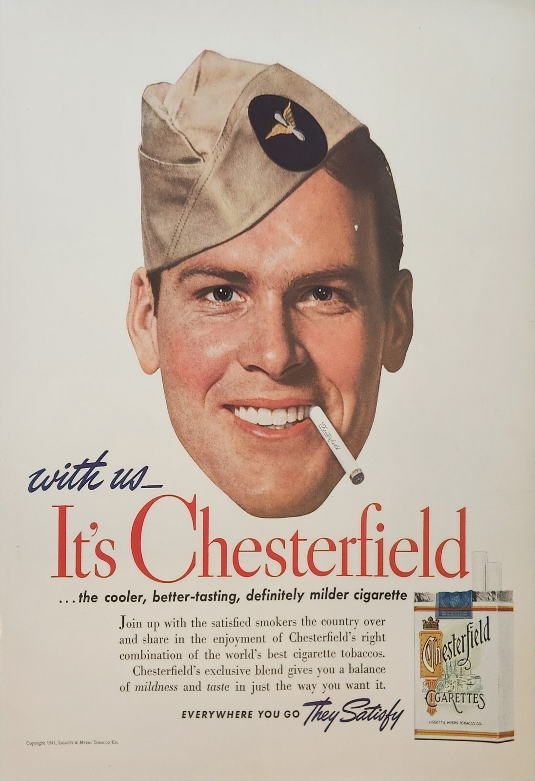 1941 Chesterfield Cigarettes Vintage Ad The Cooler better tasting 423