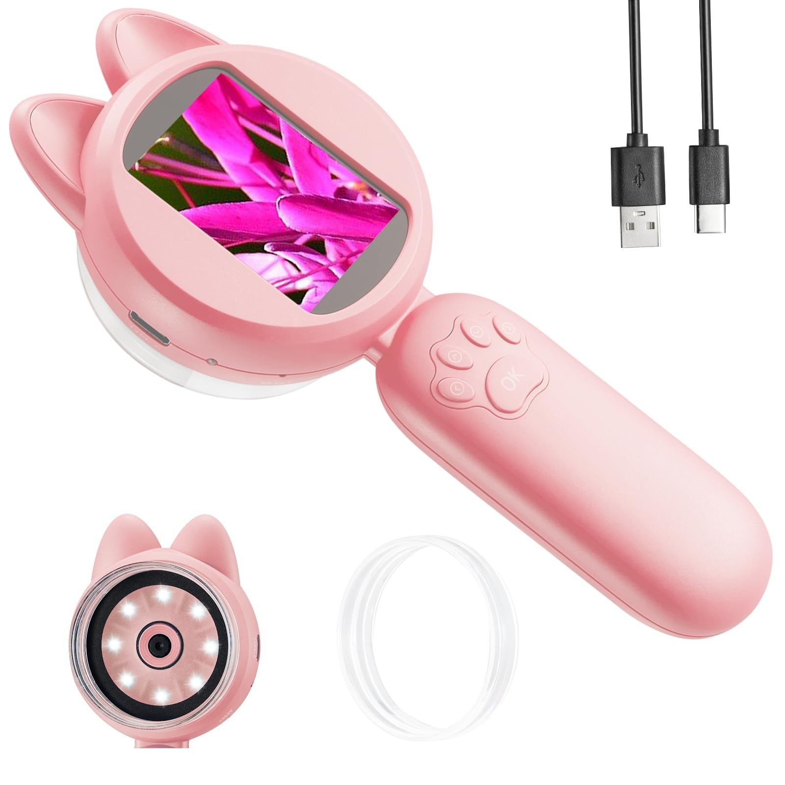 Kids Microscope, 30X Handheld Pocket Microscope for Kids with 2'' Screen& Light,