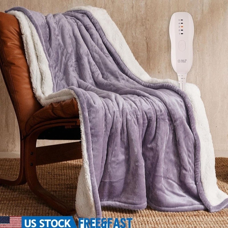 ETL Certified Electric Heated Blanket Fast Heating 5 Levels Auto Shut Off New
