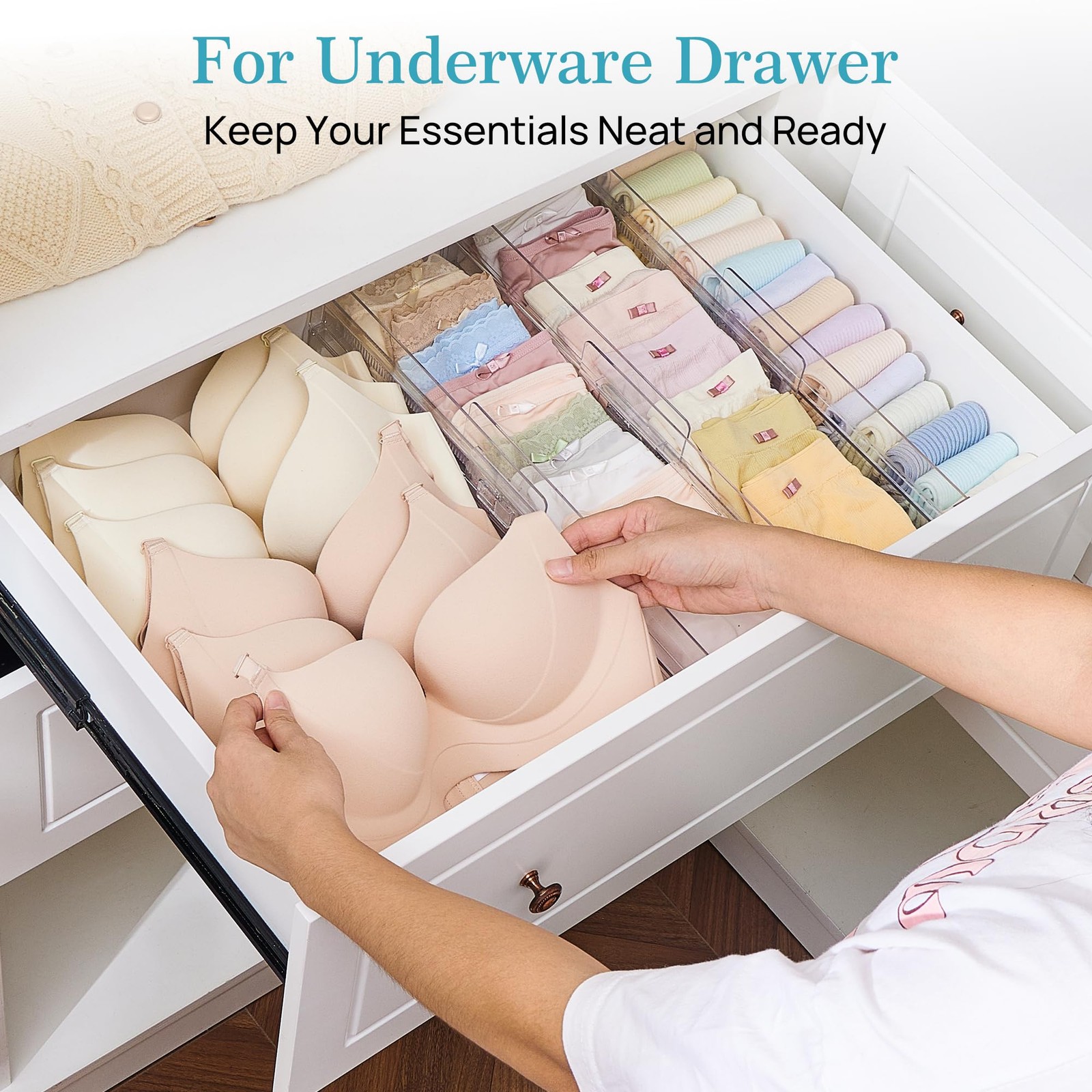 Vtopmart 12 Pack Drawer Dividers For Clothes 4 High 10.2-16.5 Adjustable