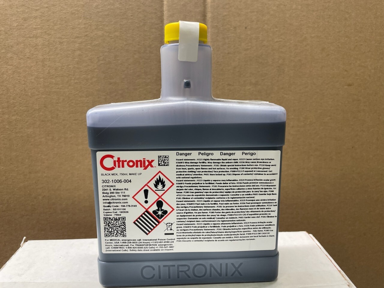 302-1006-004 OEM Printer Fluid , MEK , 750ml (6/Case) for Citronix printers