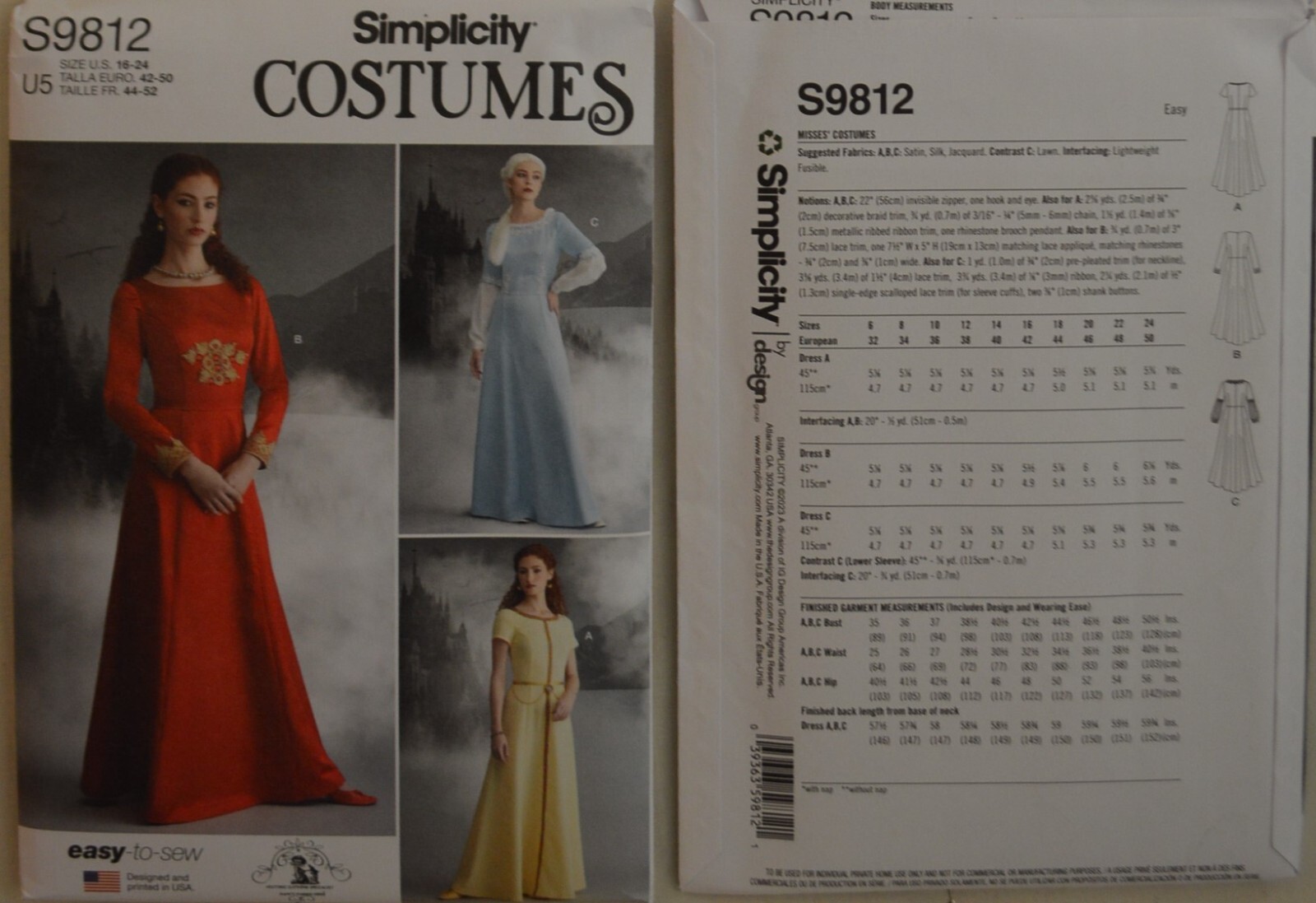 Simplicity - 9812 - Misses' Costume , Frozen Gowns